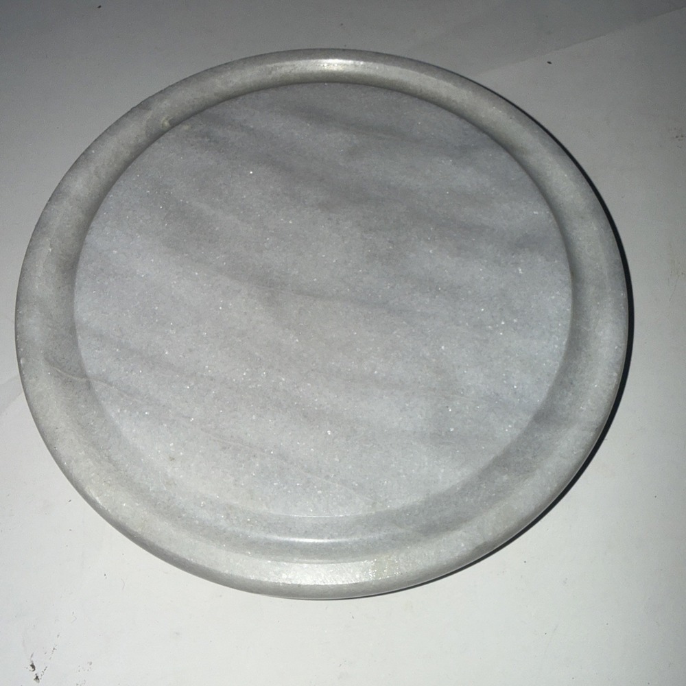 Vintage 7.25 Inch Round Marble Swirl Trivet Plate Juice Ring Legs Sparkling
